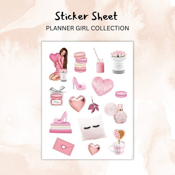 Barbie Pink Planner Girl Sticker Sheets Collections | Girl, Heart, Shoe, Envelop, Pillow, Perfum,