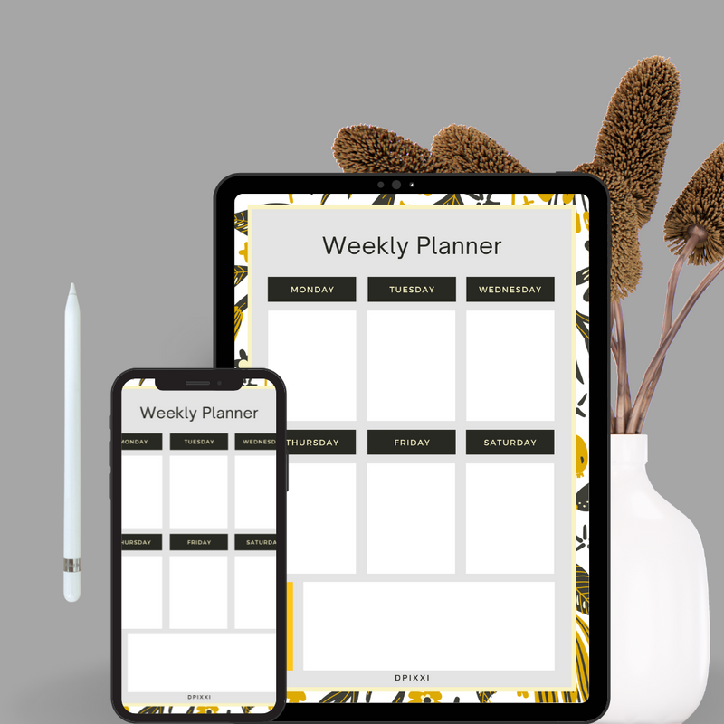 Grey Floral Weekly Schedule Planner