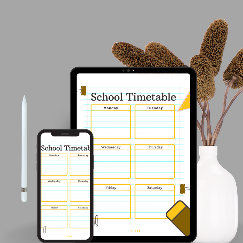 Cute Minimalist And Abstract School Timetable Planner | Monday To Saturday