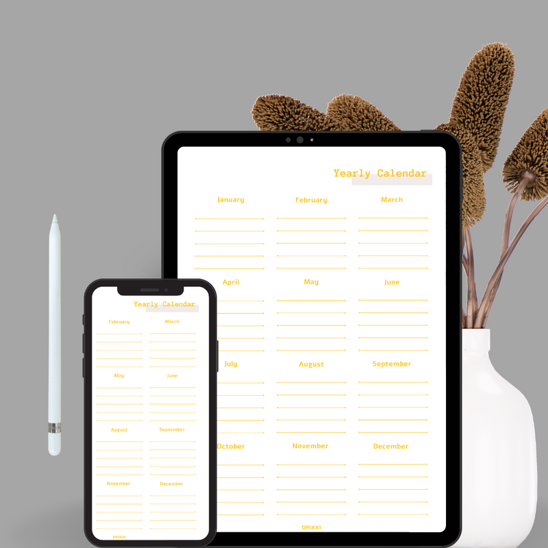 Minimal and Simple Yearly Calendar Planner| January to December