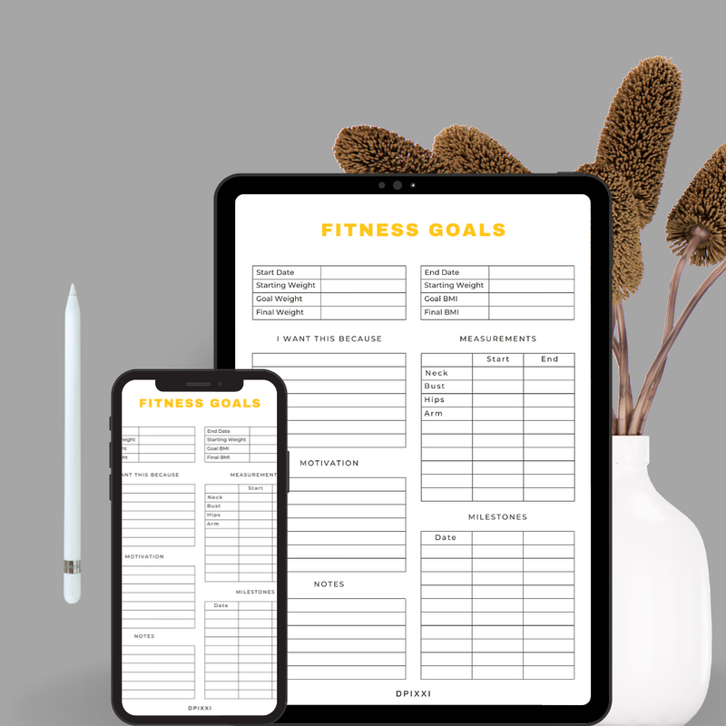 Minimal and Clean Fitness Goals Planner | I Want This Because, Motivation, Notes, Milestones, Measurements