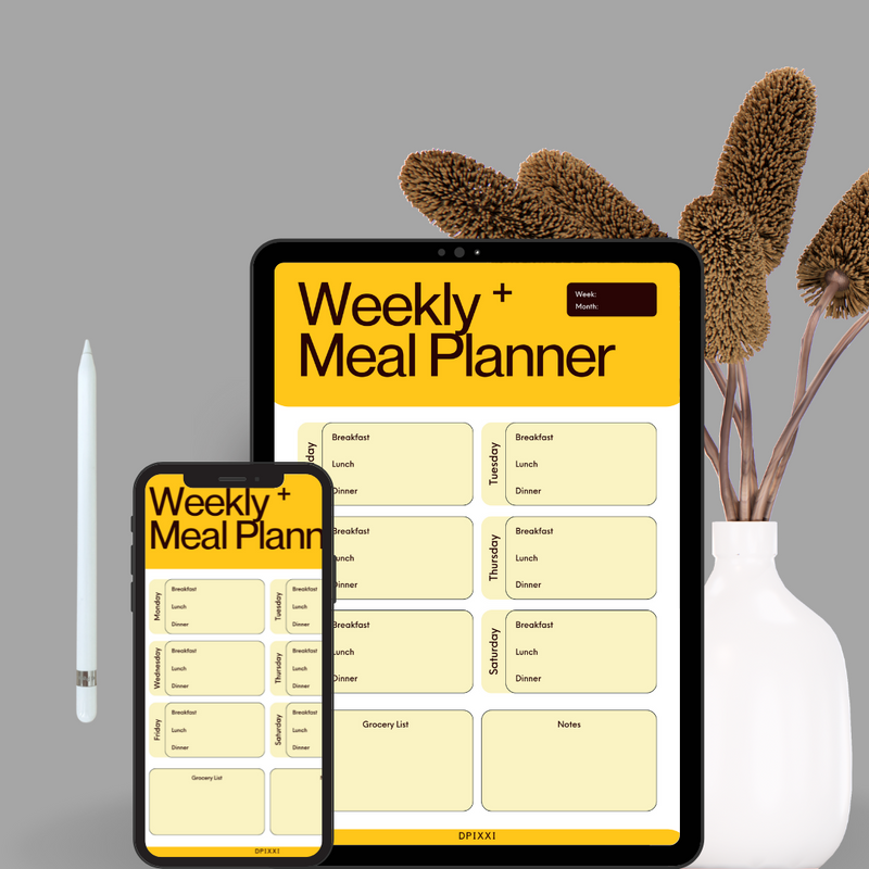 Rounded Minimalist Weekly Meal Planner | Week, Month, Friday To Saturday, Breakfast, Lunch, Dinner, Grocery List, Notes