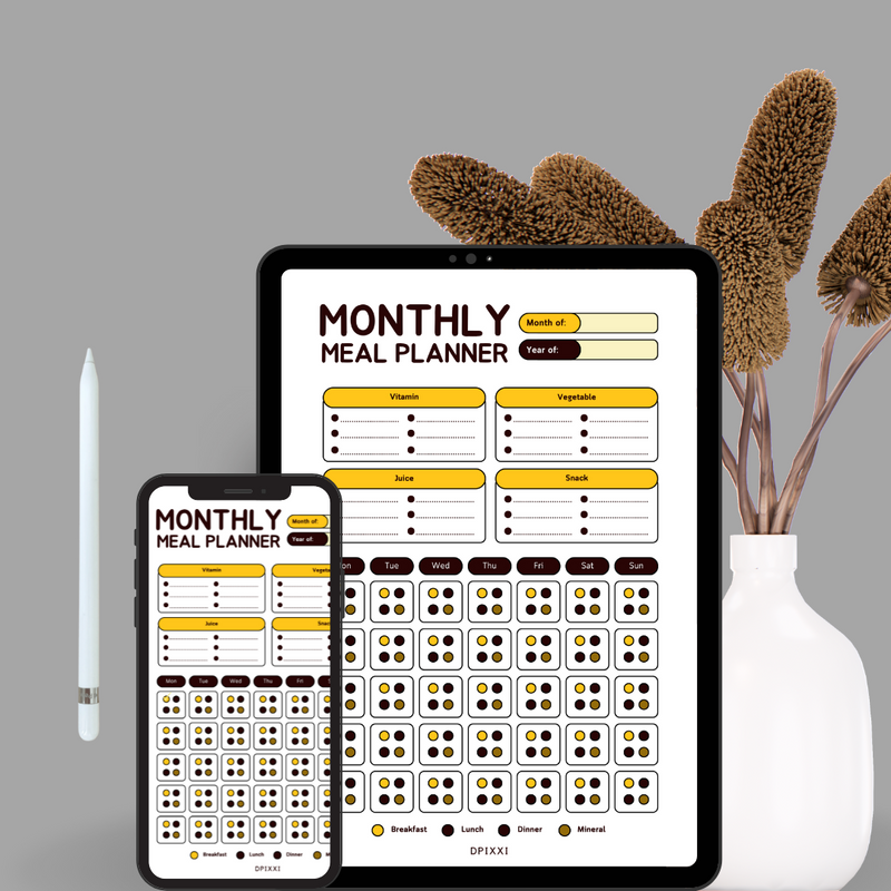 Modern Colorful Monthly Meal Planner | Month Of, Year Of, Vitamin, Vegetable, Juice, Snack, Monday To Sunday, Breakfast, Lunch, Dinner, Mineral