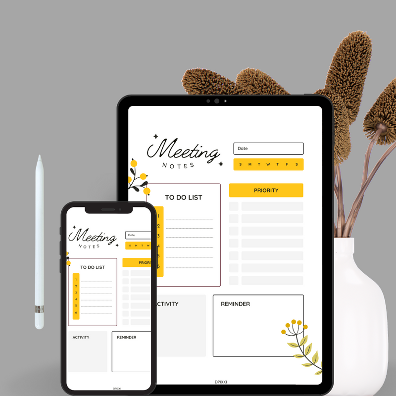 Personal Meeting Notes Planner | Activity, Reminder, Priority, To do list