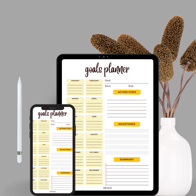 My Goals Planner Sheet | January to December, Goal, Start, End, Action Steps, Milestones, Summary