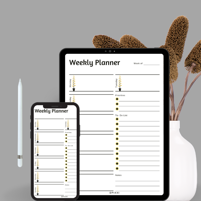 Clean and Minimal Weekly Planner Sheet | Monday to Sunday, Priorities, To Do List, Notes