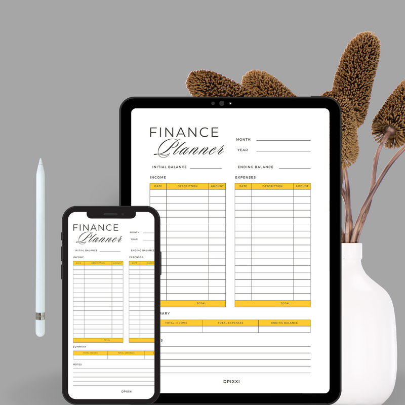 Minimalist Simple Monthly Finance Planner | Intial Balance, Ending Balance, Income, Expenses, Summary