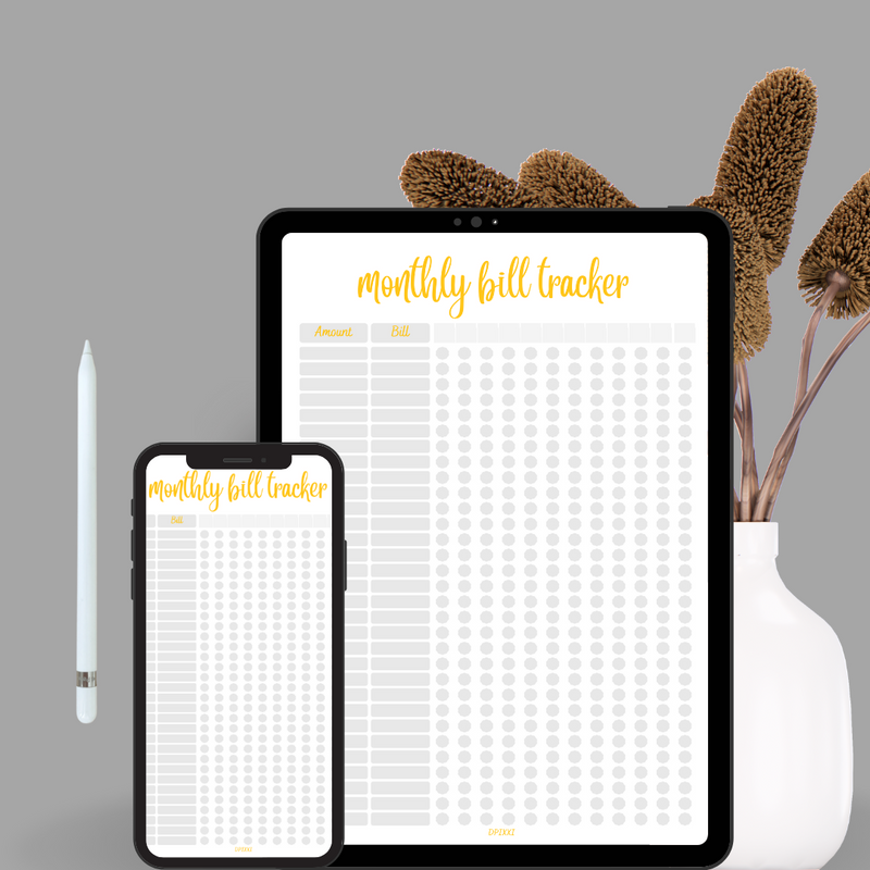 Monthly Bill Tracker Sheet | Amount, Bill