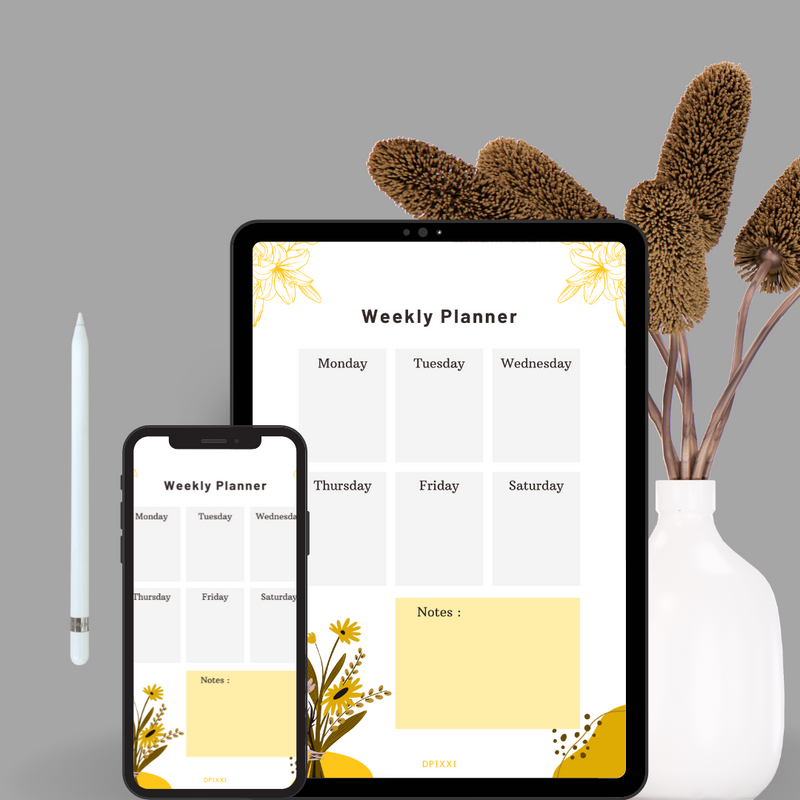Abstract Flower Weekly Schedule Planner | Monday To Saturday, Notes