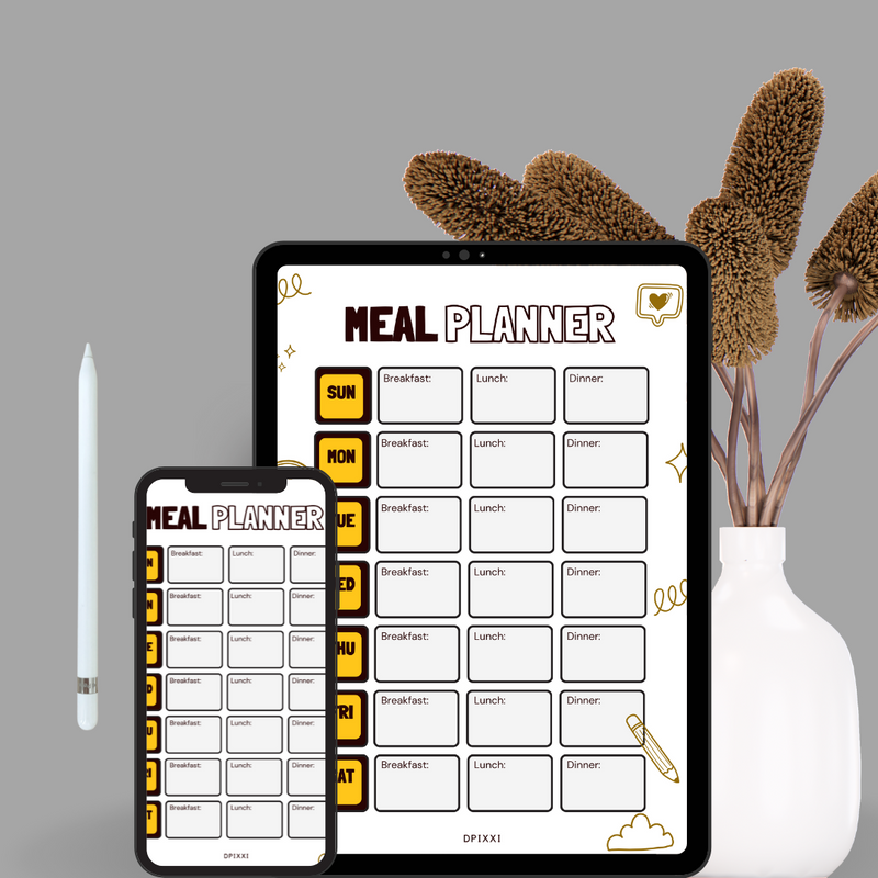 Playful Creative Doodle Meal Planner | Sunday To Saturday, Breakfast, Lunch, Dinner