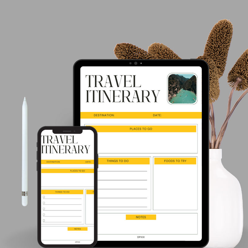 Minimalist Travel Itinerary Planner | Destination, Places to go, Things To do, Foods to try