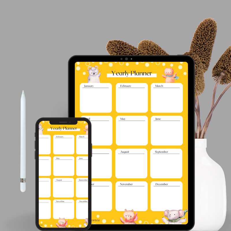Animal Illustration Yearly Planner| January to December
