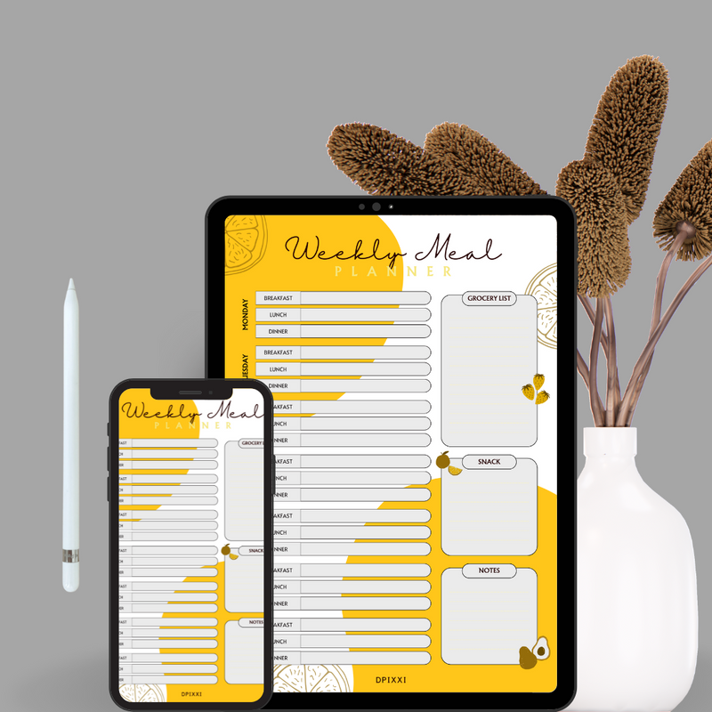 Weekly Meal Planner | Monday To Sunday, Breakfast, Lunch, Dinner, Grocery List, Snack, Notes