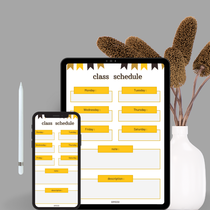 Colorful Modern Class Schedule Planner | Monday To Saturday, Note, Description