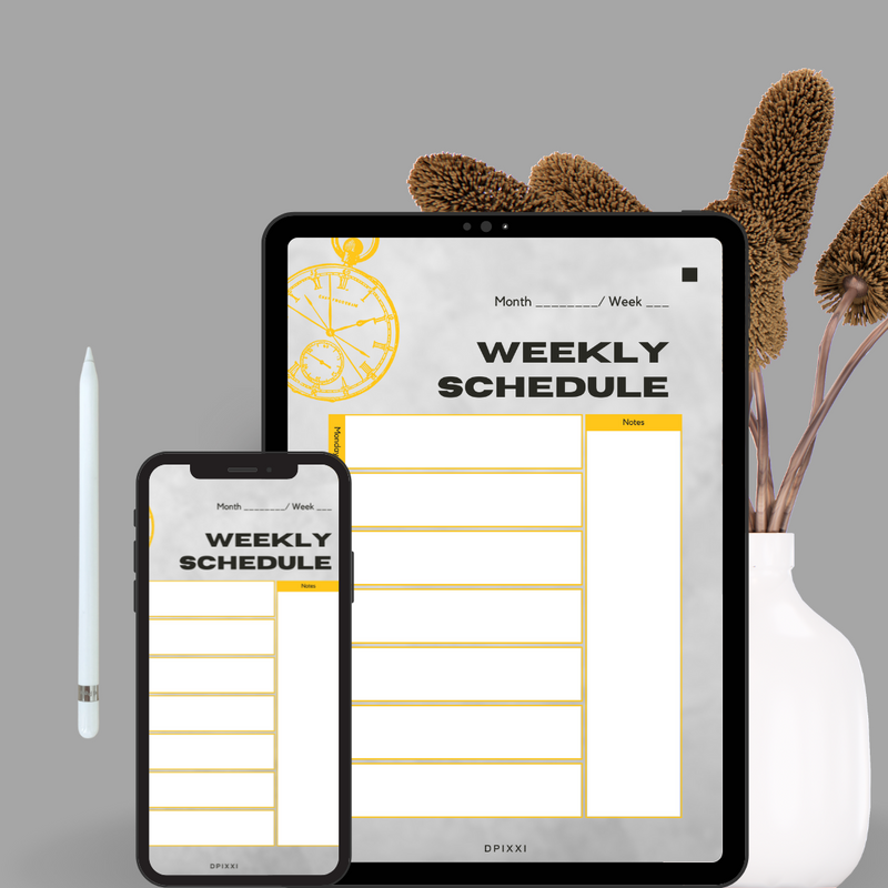 Bold Masculine Weekly Activity Schedule Planner  Month, Year, Monday to Sunday, Notes