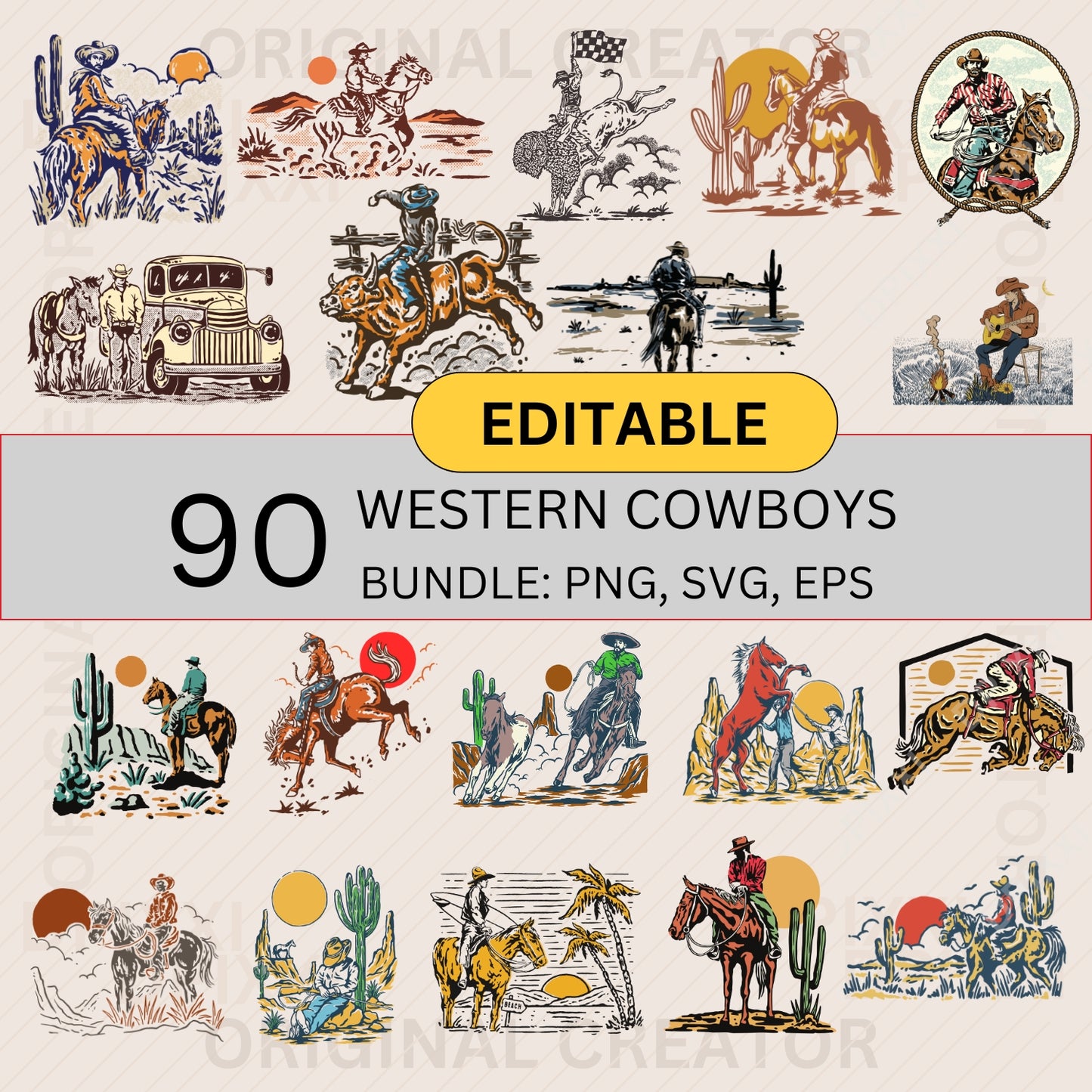 90 Editable Cowboy Digital Art