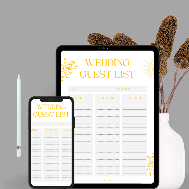 Minimalist Wedding Guest List Planner | Reception, Family, Friends