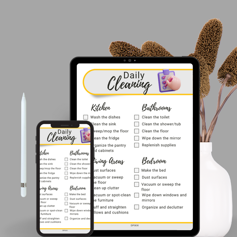 Daily Cleaning Checklist | Kitchen,Bathroom,Living Areas & Bedroom Cleaning Checklist