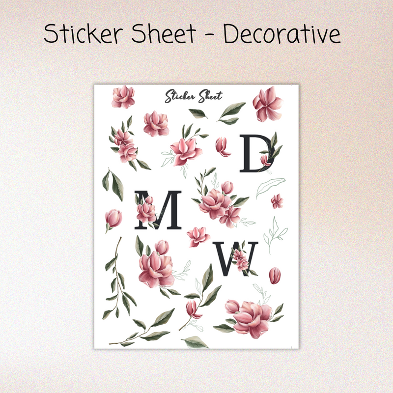 Sticker Sheets Decorative| Pink Flower, Leaves