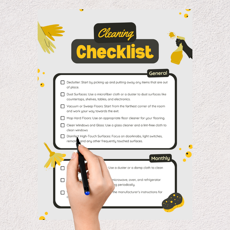 Illustration Cleaning Checklist | General and Monthly Cleaning task