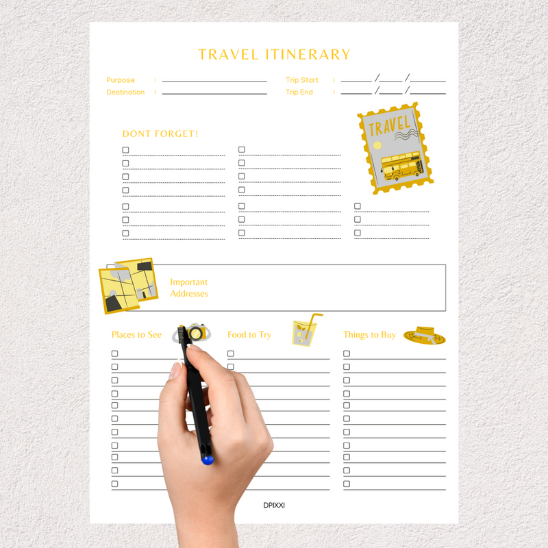 Simple Illustration Travel Itinerary | Places to see, Food to try, Things to buy