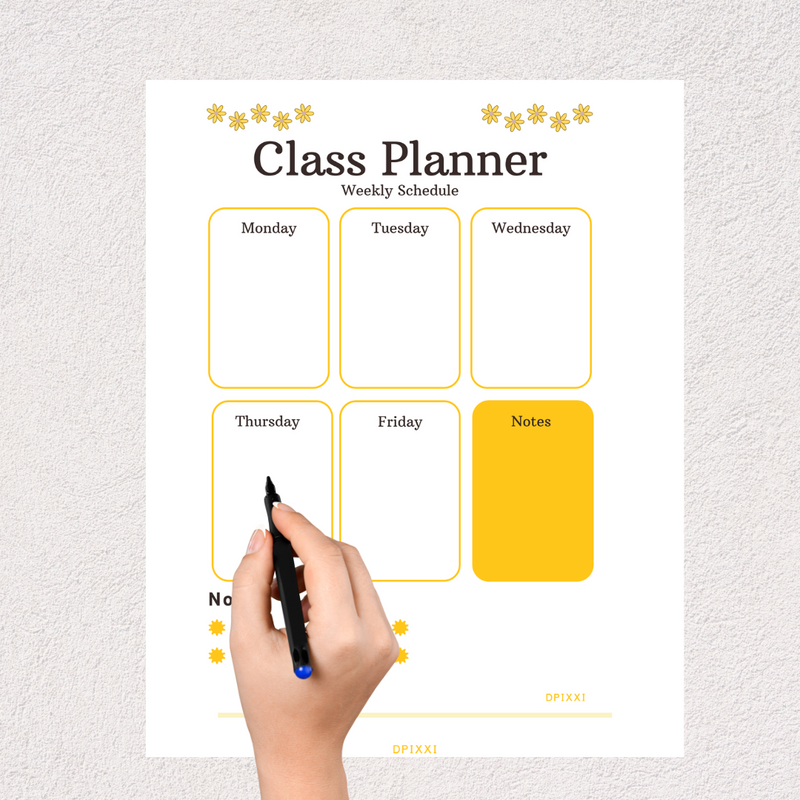 Daisy Class Schedule Weekly Planner | Weekly Schedule, Monday To Friday, Notes