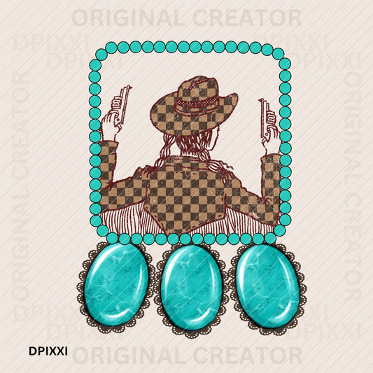 Square and Gemstone Turquoise Tough Cowgirl