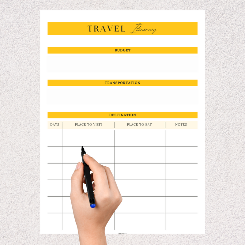 Beige Minimalist Travel Itinerary Planner | Budget, Transportation, Destination