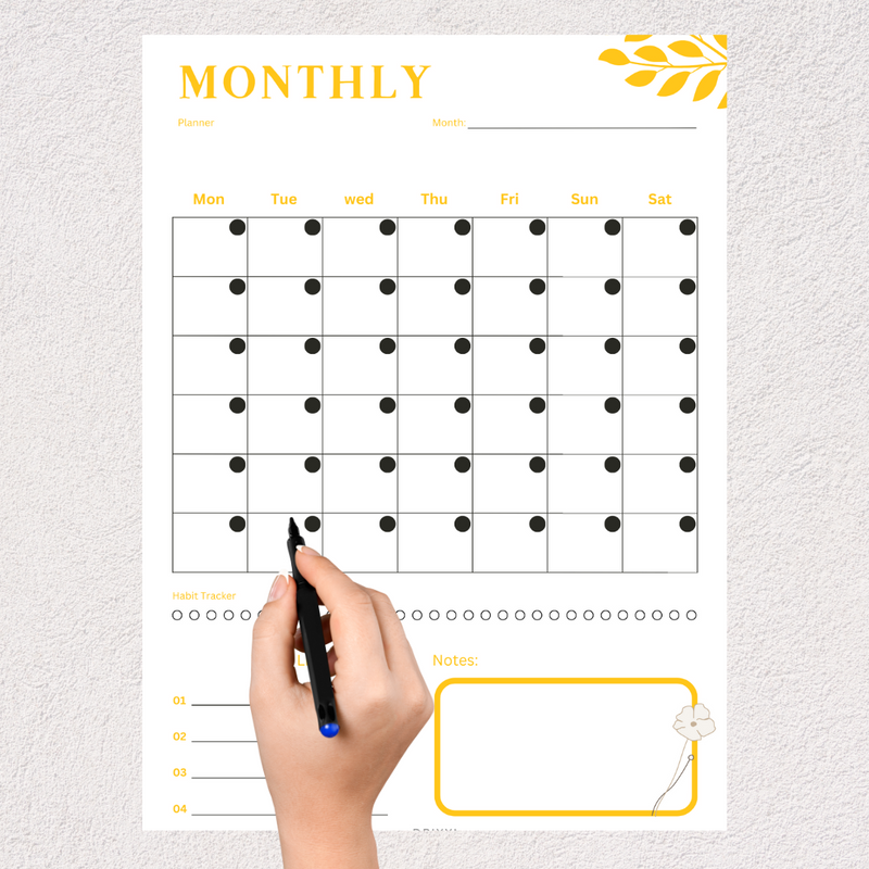 Elegant Monthly Planner |  Monday to Sunday