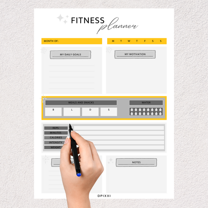 Modern Fitness Planner Sheet | Motivation, Exercise, Reps, Calories, Intensity