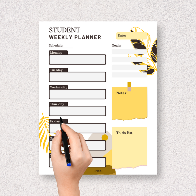 Abstract Illustration Student Weekly Planner | Schedule, Monday to Sunday, Goals, Notes, To Do List