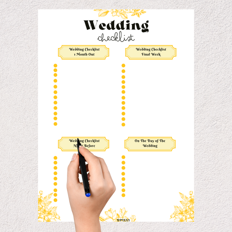 Wedding Planning Checklist | Wedding Checklist 1 Month until the day of the Wedding