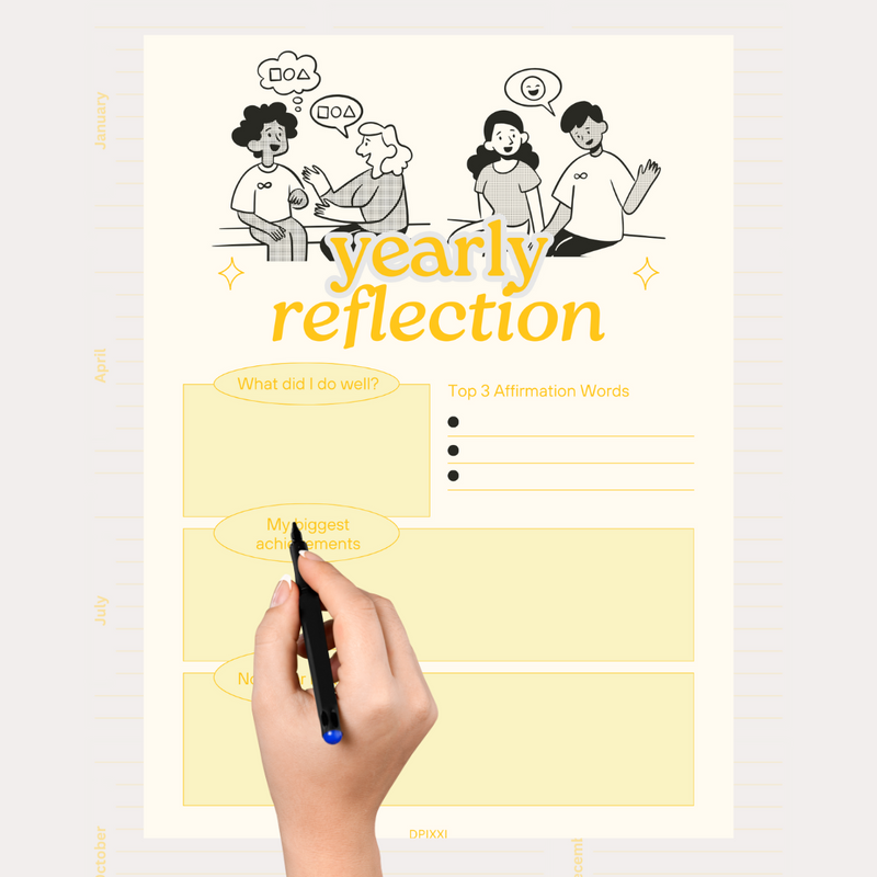 Simple Illustrative Yearly Reflection Planner| January to December
