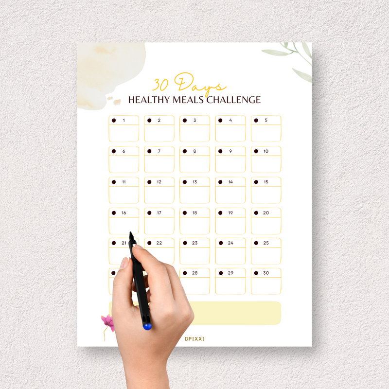 Abstract 30 Days Healthy Meals Challenge Planner | 1 To 30 Days, Notes
