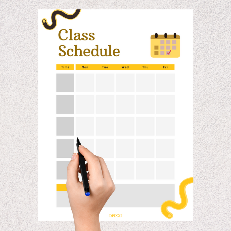 Minimalist Class Schedule Planner | Time, Monday To Friday, Notes