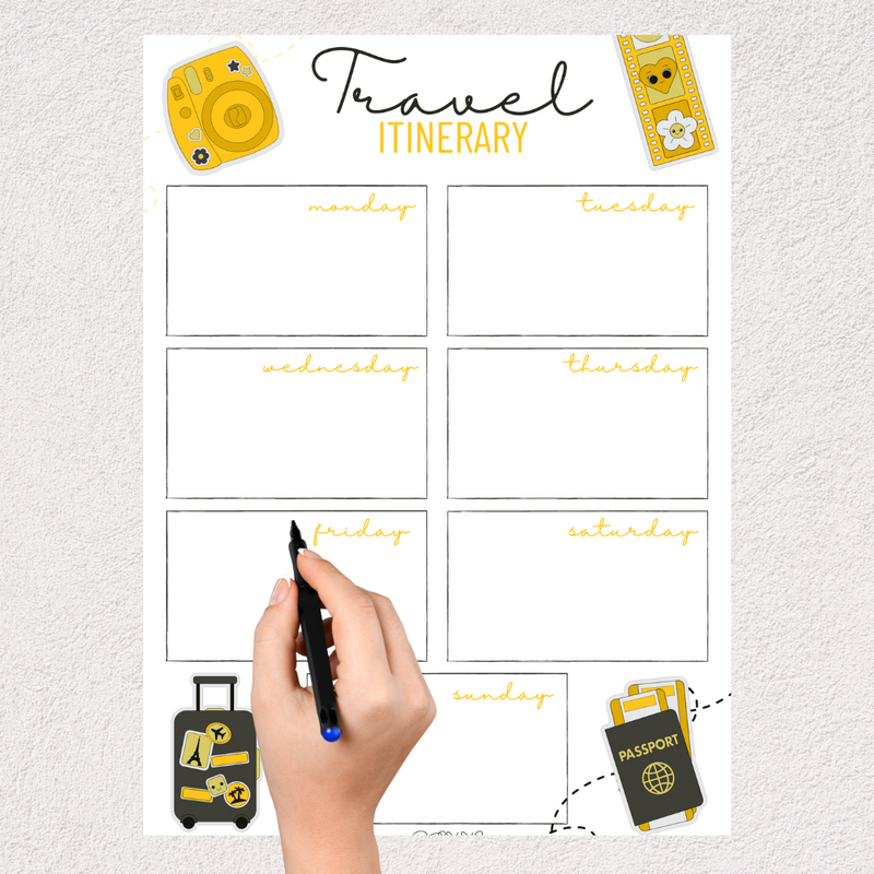 Pastel Travel Weekly Itinerary Planner | Monday to Sunday