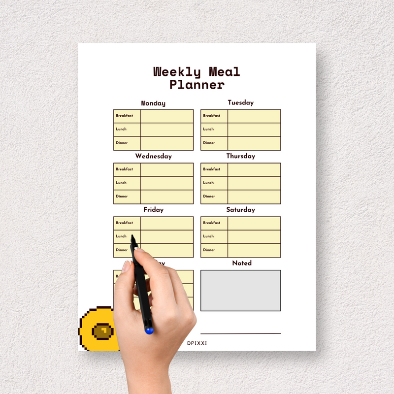 Weekly Meal Planner | Monday To Sunday, Breakfast, Lunch, Dinner, Noted