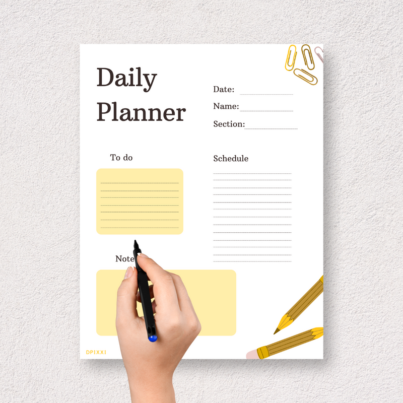 Colorful Student Printable Daily Planner | Date, Name, Section, Schedule, To Do, Notes