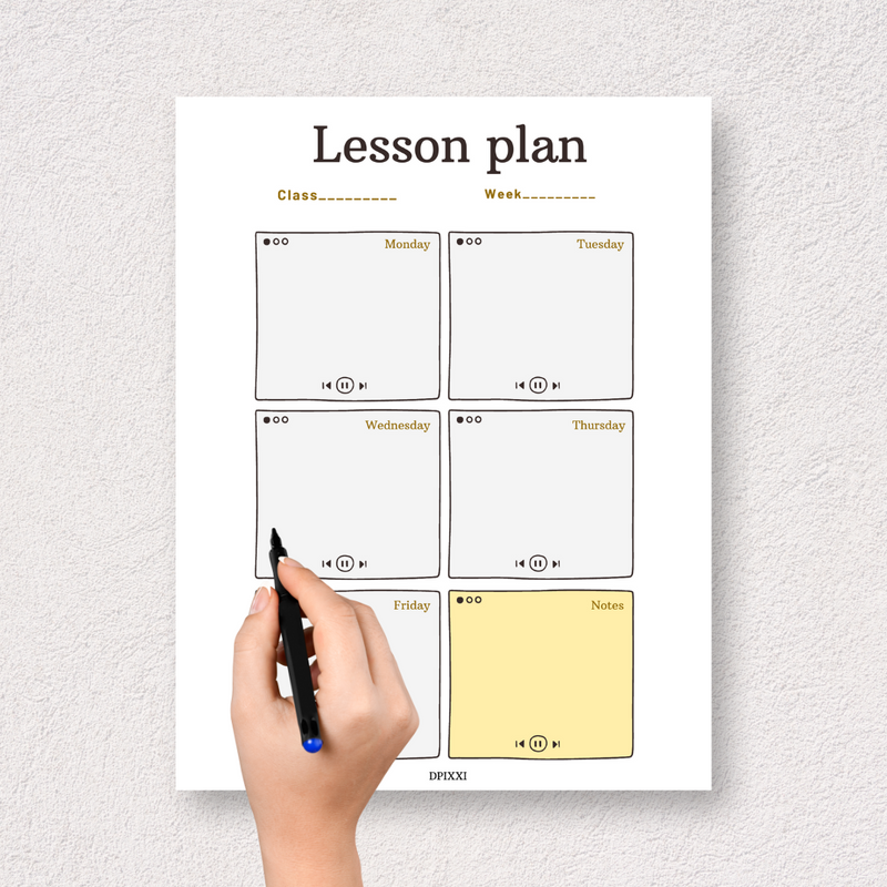 Lesson Plan Planner | Class, Week, Monday To Friday, Notes