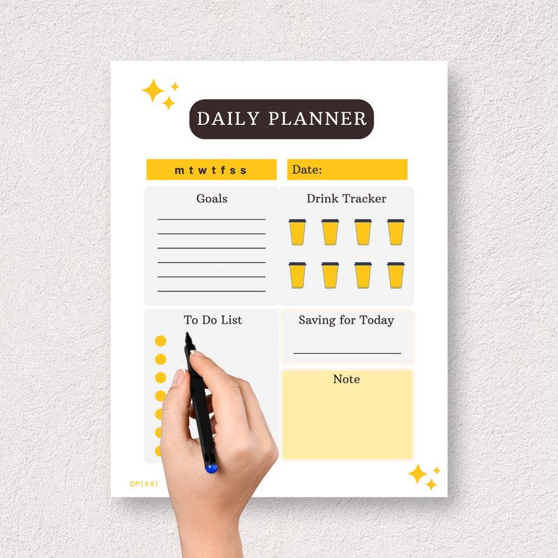 Playful Student Daily Planner | Monday To Sunday, Goals, To Do List, Date, Drink Tracker, Saving For Today, Note