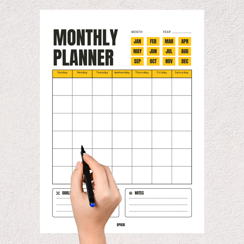 Beige and Black Simple Minimalist Monthly Planner | Goals, Monday to Sunday