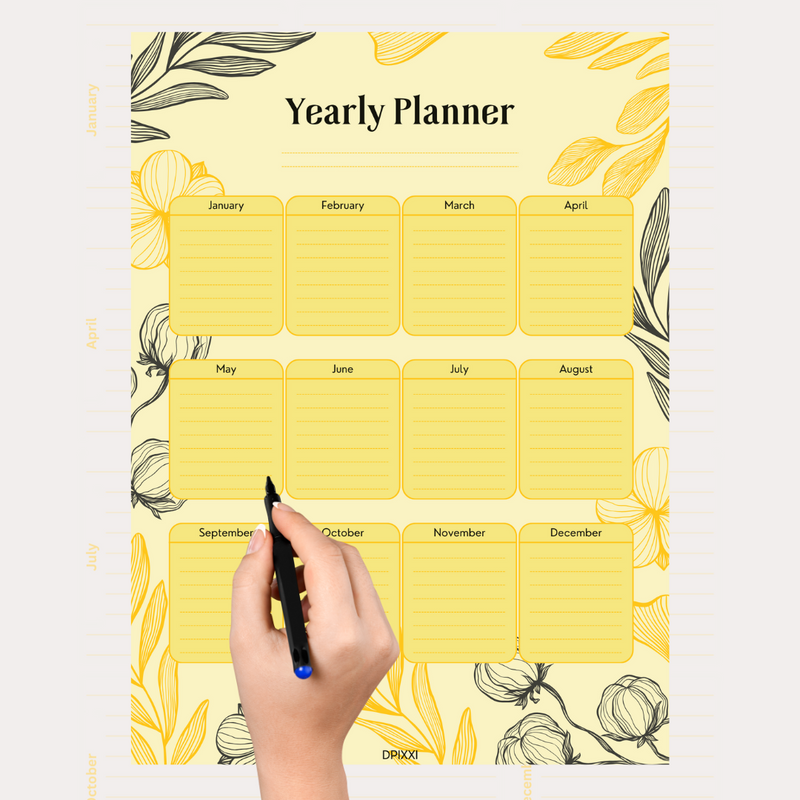 Neutral Abstract Leaves Yearly Planner| January to December