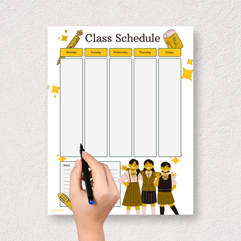 Cute Playful Class Schedule Planner | Monday To Friday, Notes