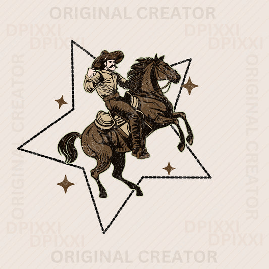 Star Cowboy Sheriff Riding on Horse