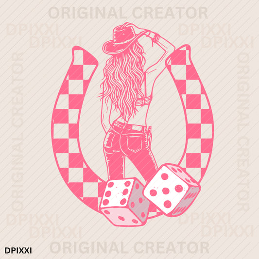 Lucky Dice Cowgirl Horse Shoe Checker