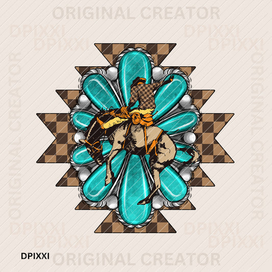 Turquoise Aztec Checker Cowboy Yee Haw Horse