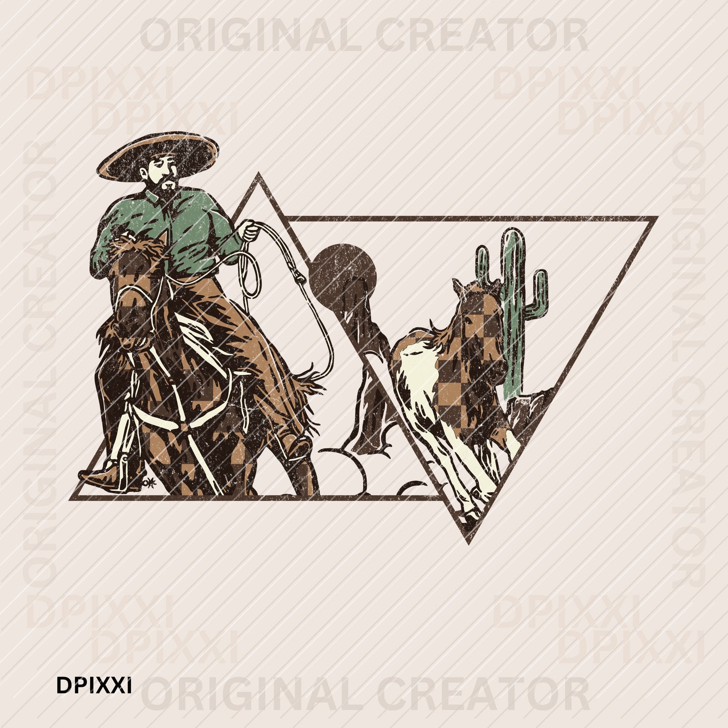 Mirror Triangle Cowboy Laso Horse