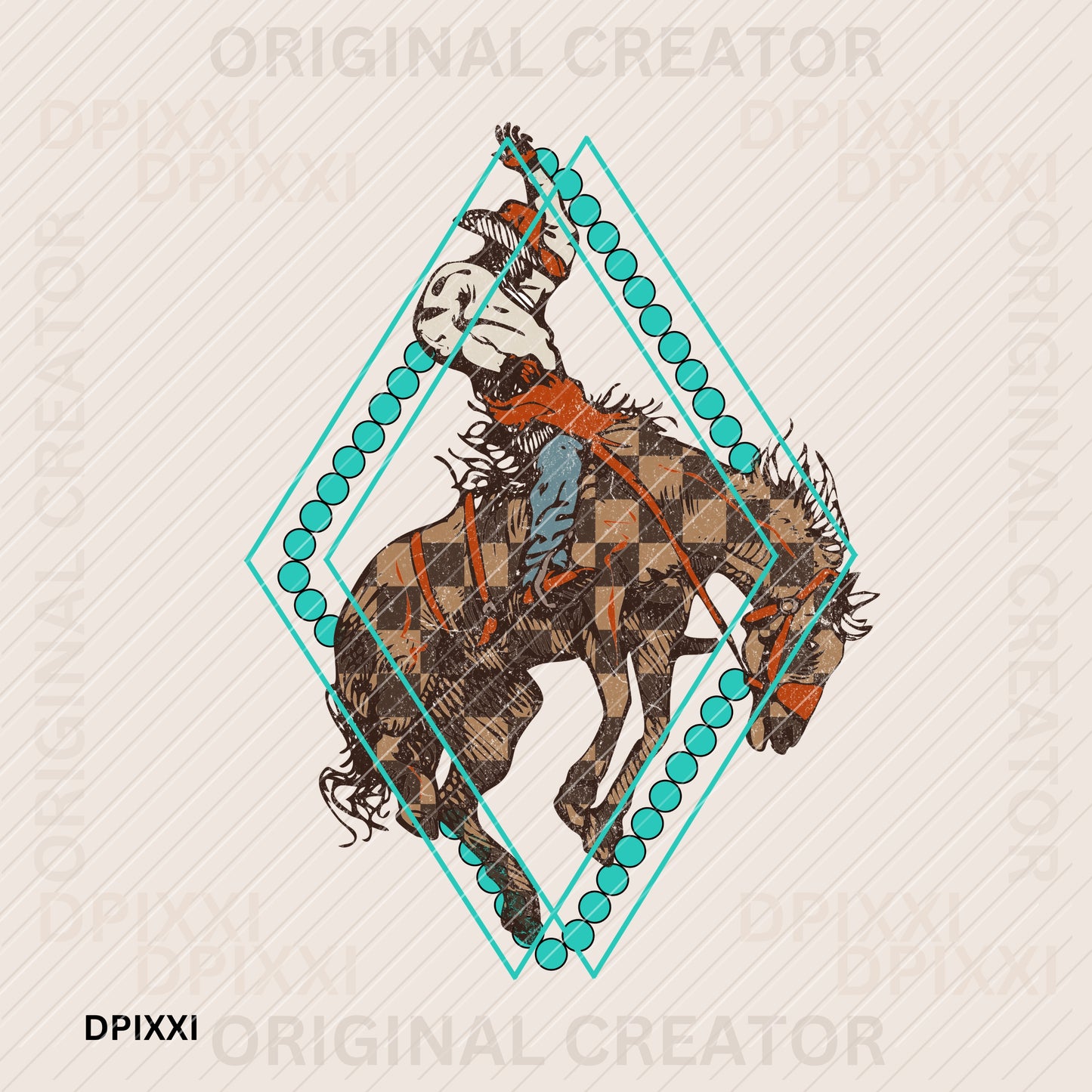 Turquoise Triangle Howdy Cowboy Checker Horse