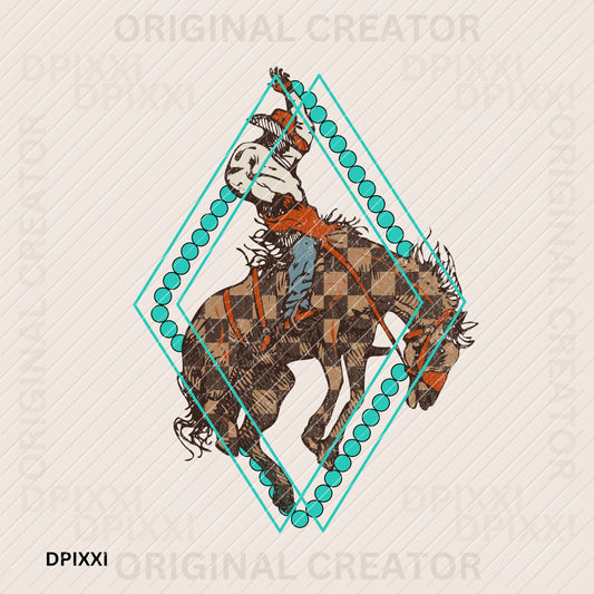 Turquoise Triangle Howdy Cowboy Checker Horse