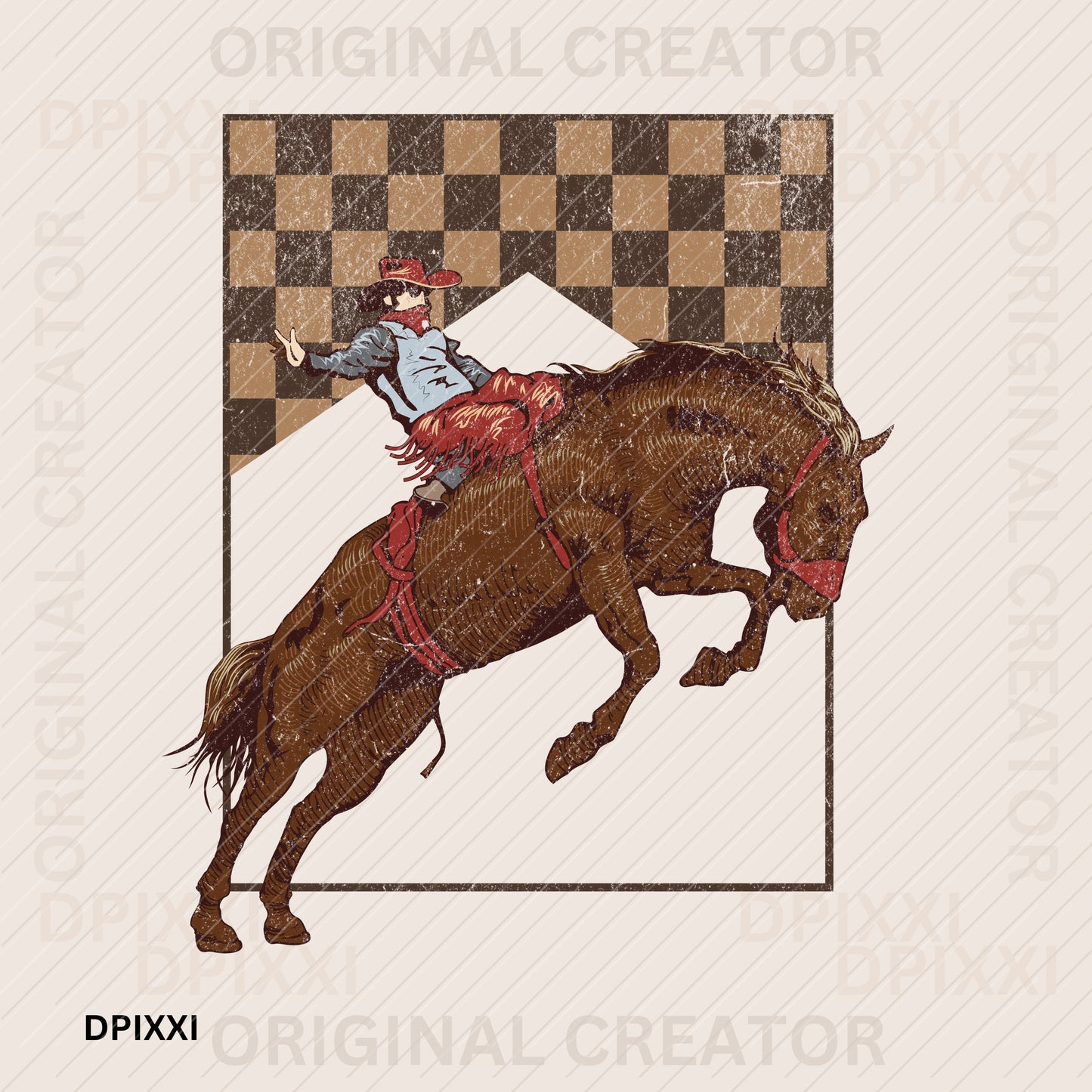 Red Outfit Tough Horse Cowboy Checker